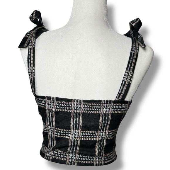 Rabbit Rose Plaid Cropped Tie Strap Top – Size XL – Y2K Grunge Goth - Picture 2 of 6